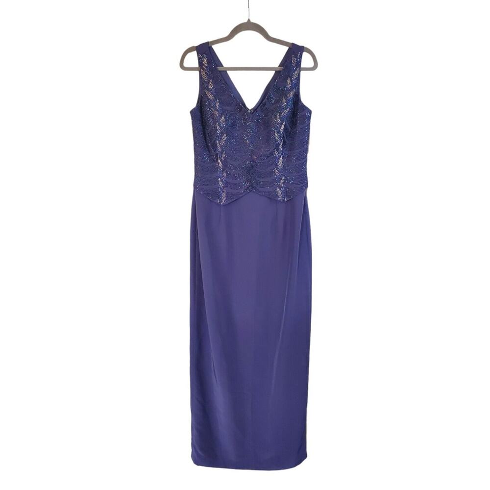 Sean Couture Inky Blue Beaded Bodice New Maxi Formal Gown Prom Dress, Size 10